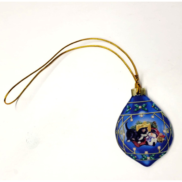 Blue Christmas Ornament Teardrop Cat Snowman Holiday Tree Hanging Decor Cute New - Picture 5 of 9